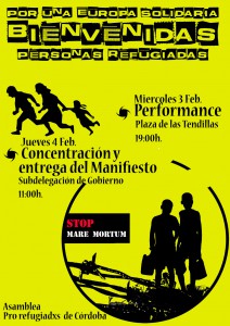Cartel de movilizaciones en Córdoba de apoyo a refugiados